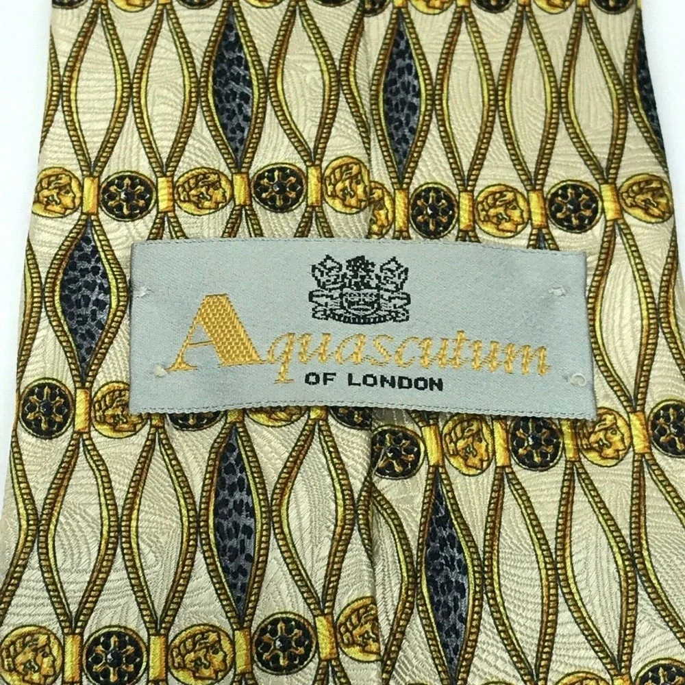 AQUASCUTUM Of London Men's Silk Necktie Coins Victorian British Animal Print Tie